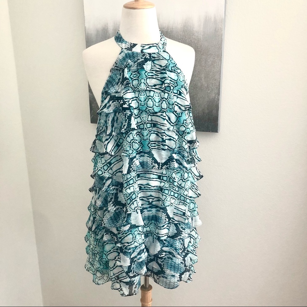 Marciano Tiered Ruffle Halter Neck Party Dress